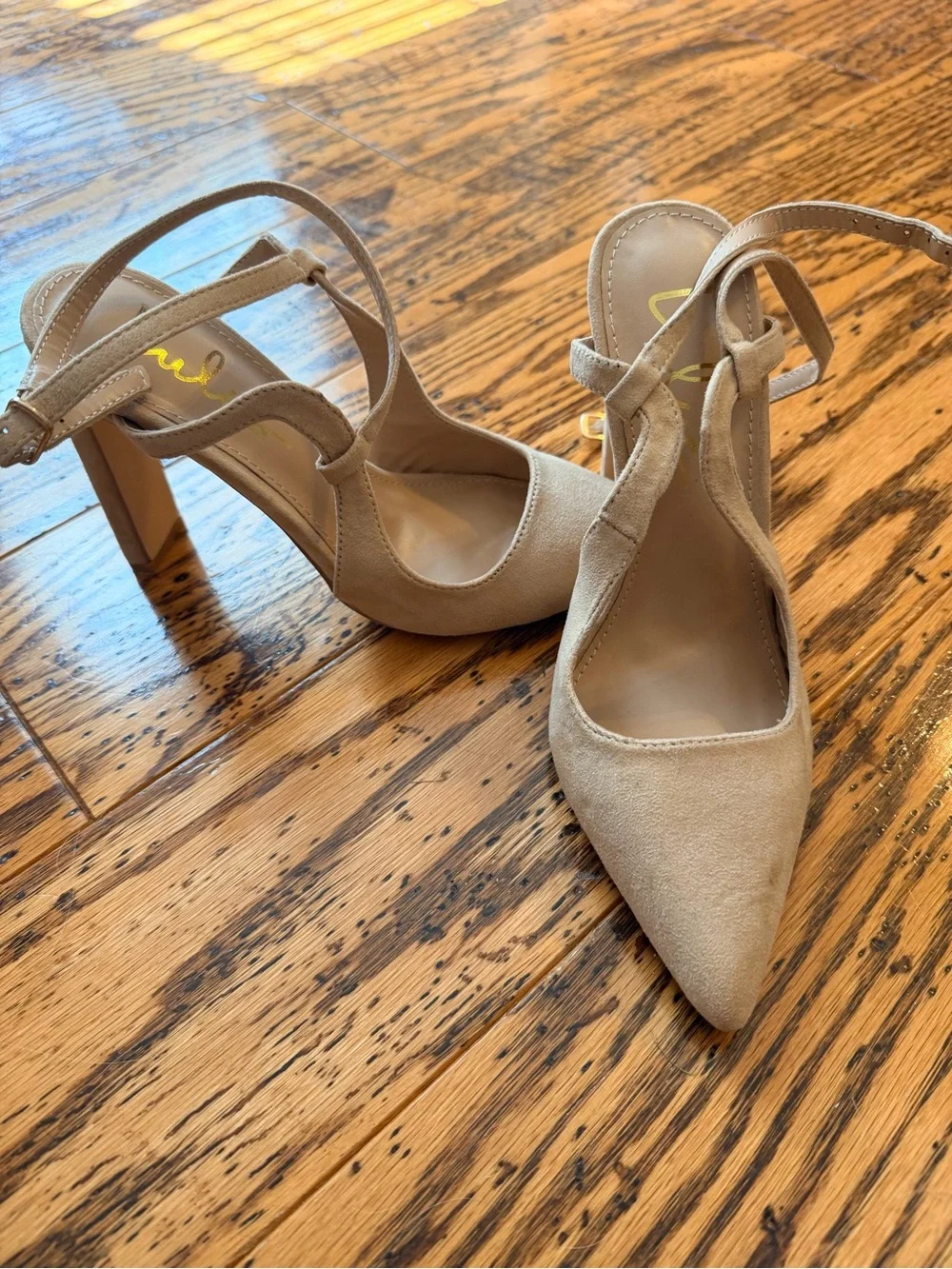 Women's Pointed-Toe Suede Slingback Heels in Taupe
